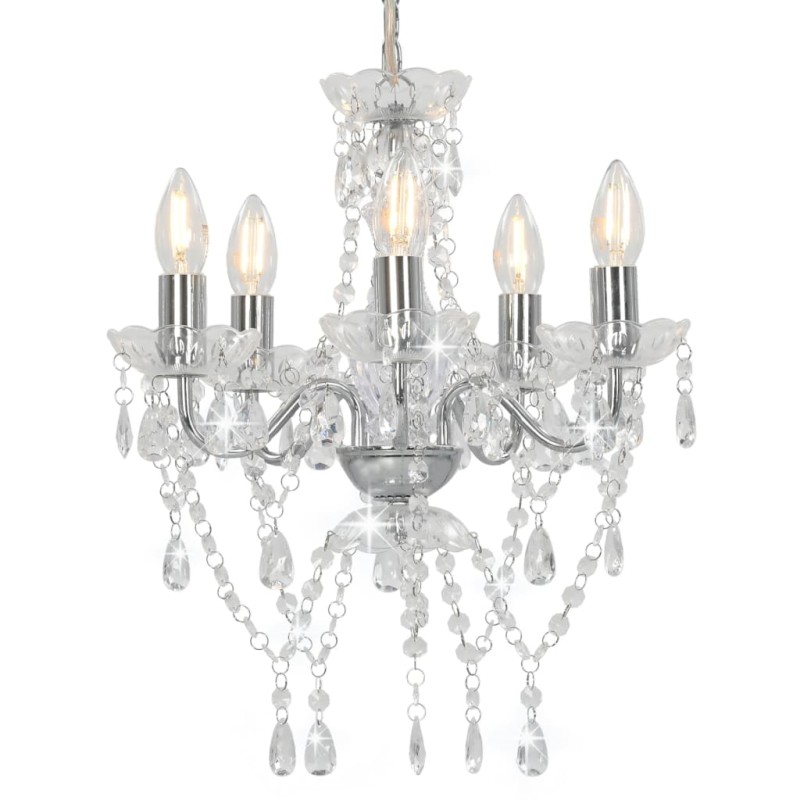 Lustre com contas de cristal redondo prateado 5 x E14-Candeeiros-Home Retail