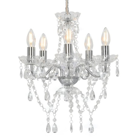 Lustre com contas de cristal redondo prateado 5 x E14