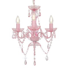 Lustre com contas redondo 3 x E14 cor-de-rosa