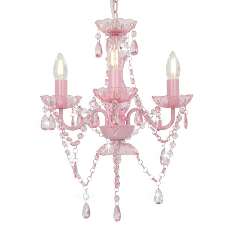 Lustre com contas redondo 3 x E14 cor-de-rosa-Candeeiros-Home Retail