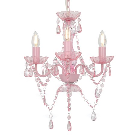 Lustre com contas redondo 3 x E14 cor-de-rosa