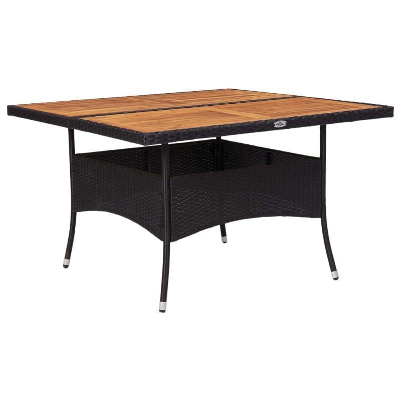 Mesa de jantar para exterior vime PE e madeira maciça preta-Mesas de jardim-Home Retail