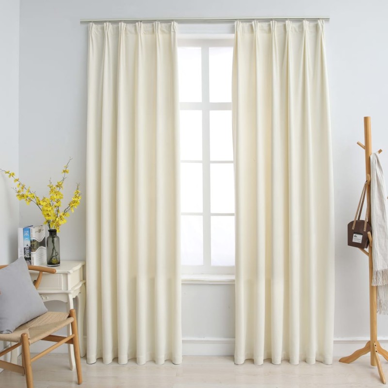 Cortinas blackout com ganchos 2 pcs 140x225 cm veludo cor creme-Persianas e cortinas-Home Retail