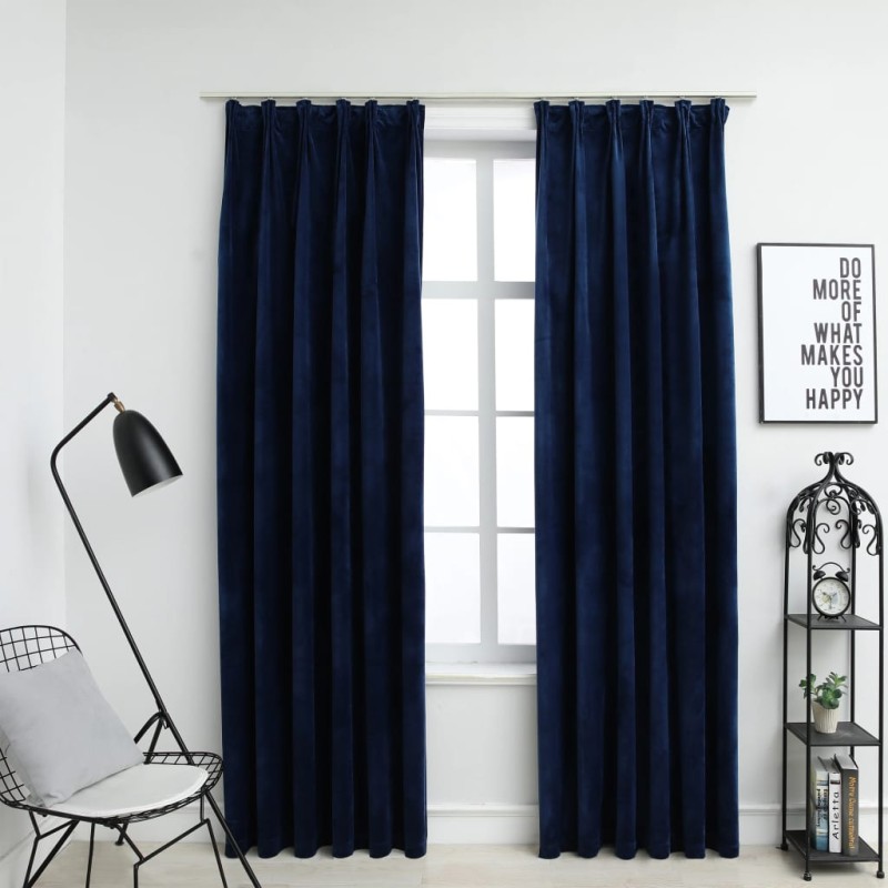 Cortinas blackout c/ ganchos 2 pcs 140x245cm veludo azul escuro-Persianas e cortinas-Home Retail