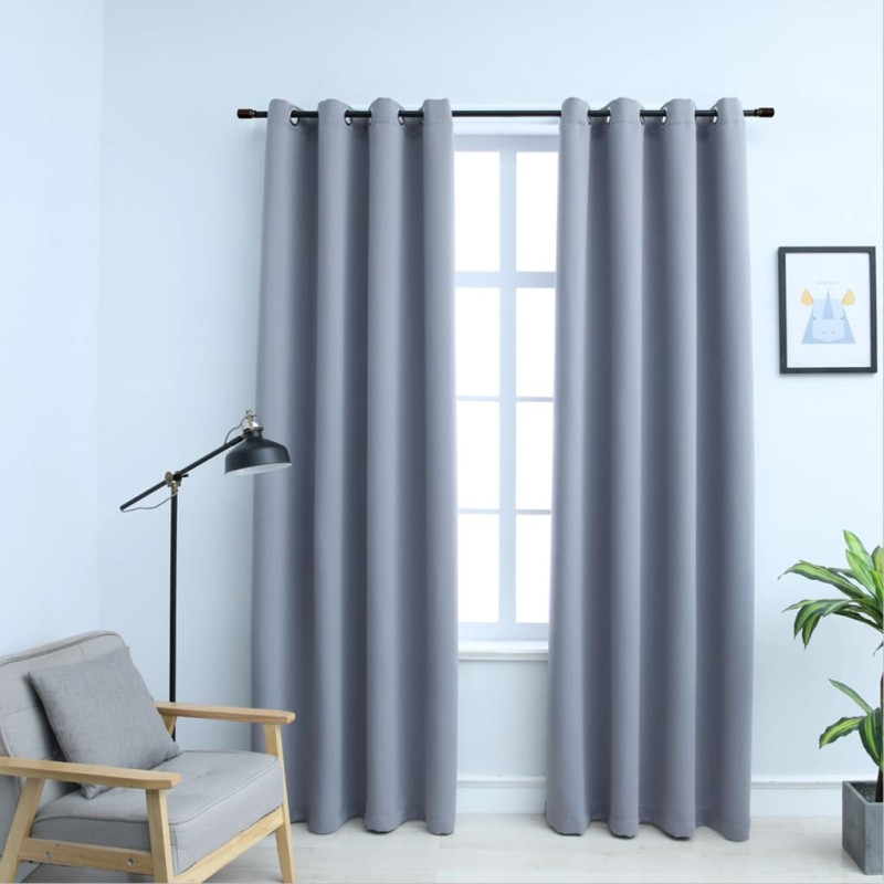 Cortinas blackout c/ argolas em metal 2 pcs 140x225 cm cinzento-Persianas e cortinas-Home Retail