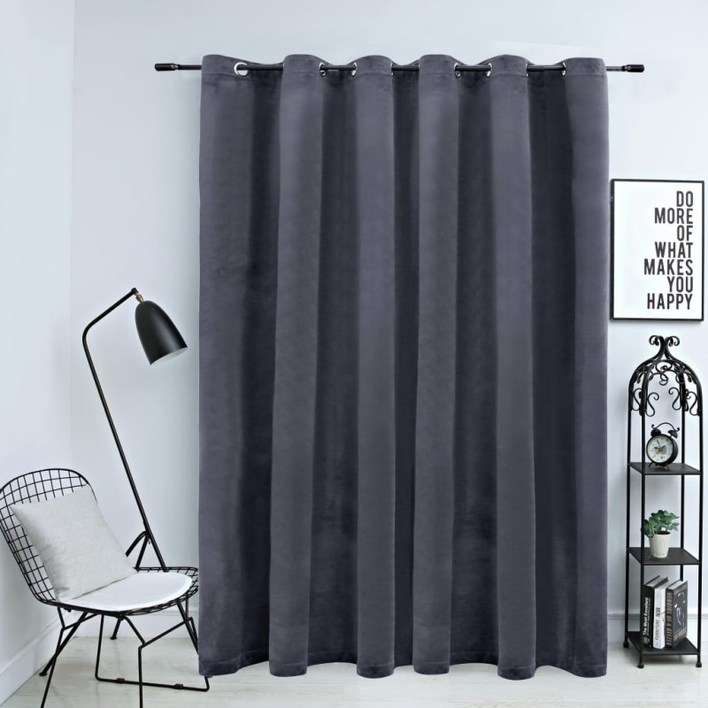 Cortina blackout c/ argolas em metal 290x245cm veludo antracite-Persianas e cortinas-Home Retail