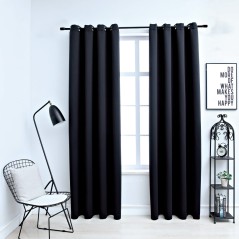 Cortinas blackout com argolas em metal 2 pcs 140x245 cm preto