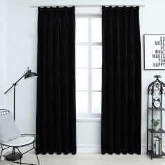 Cortinas blackout com ganchos 2 pcs 140x175 cm veludo preto