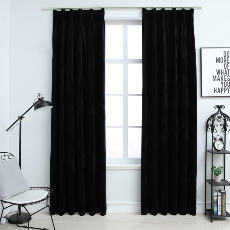 Cortinas blackout com ganchos 2 pcs 140x175 cm veludo preto-Persianas e cortinas-Home Retail