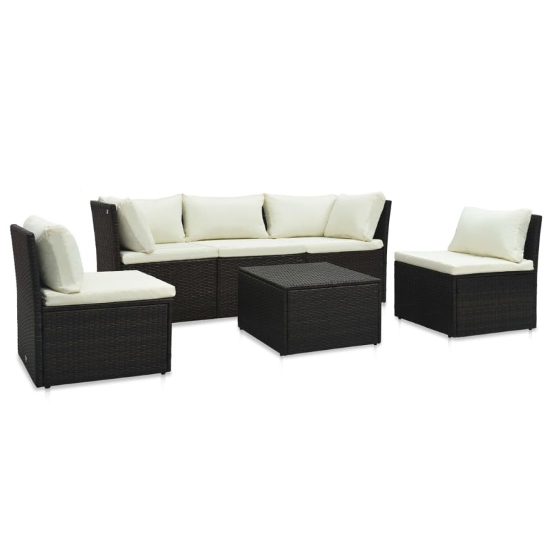 4 pcs conjunto lounge jardim c/ almofadões vime PE castanho-Sofás para exterior-Home Retail