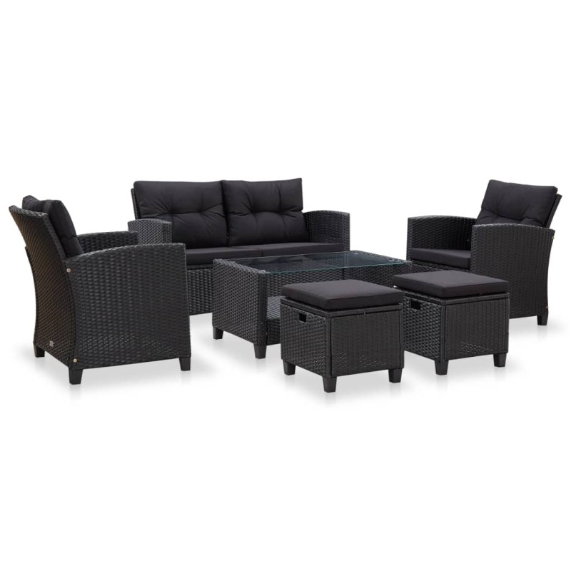 6 pcs conjunto sofás de jardim c/ almofadões vime PE preto-Sofás para exterior-Home Retail