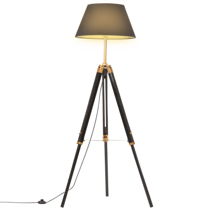 Candeeiro de chão tripé 141 cm teca maciça preto/dourado-Candeeiros-Home Retail