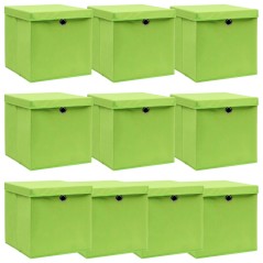 Caixas de arrumação com tampas 10 pcs 32x32x32 cm tecido verde