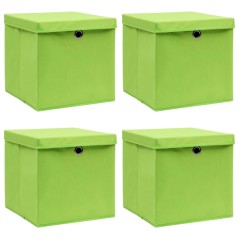 Caixas de arrumação com tampas 4 pcs 32x32x32 cm tecido verde