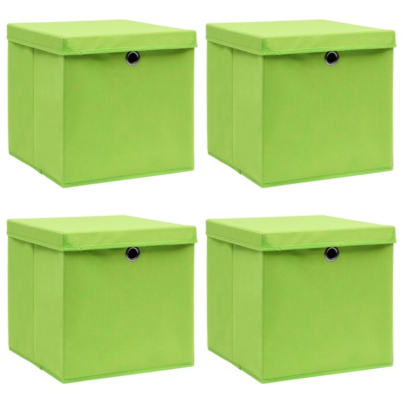 Caixas de arrumação com tampas 4 pcs 32x32x32 cm tecido verde-Cestos para complementos-Home Retail