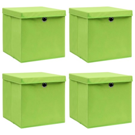 Caixas de arrumação com tampas 4 pcs 32x32x32 cm tecido verde