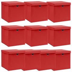 Caixas de arrumação com tampas 10pcs 32x32x32cm tecido vermelho