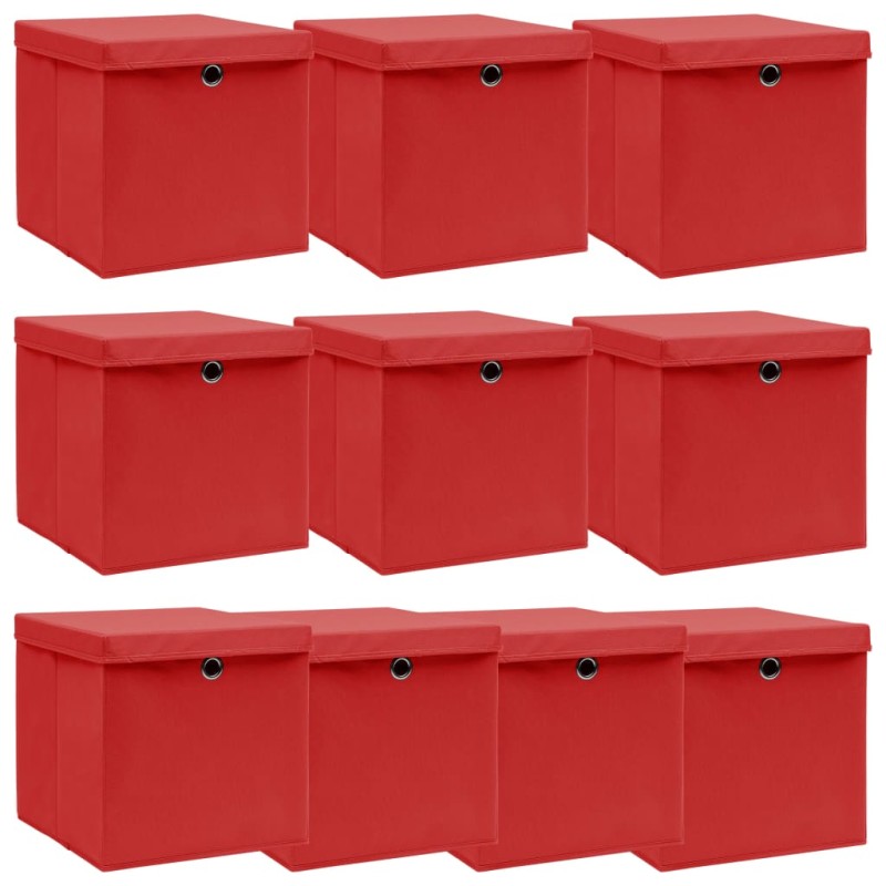 Caixas de arrumação com tampas 10pcs 32x32x32cm tecido vermelho-Cestos para complementos-Home Retail