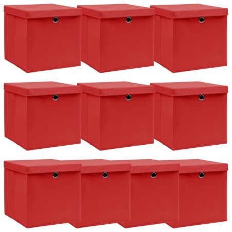 Caixas de arrumação com tampas 10pcs 32x32x32cm tecido vermelho