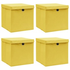 Caixas de arrumação com tampas 4pcs 32x32x32 cm tecido amarelo