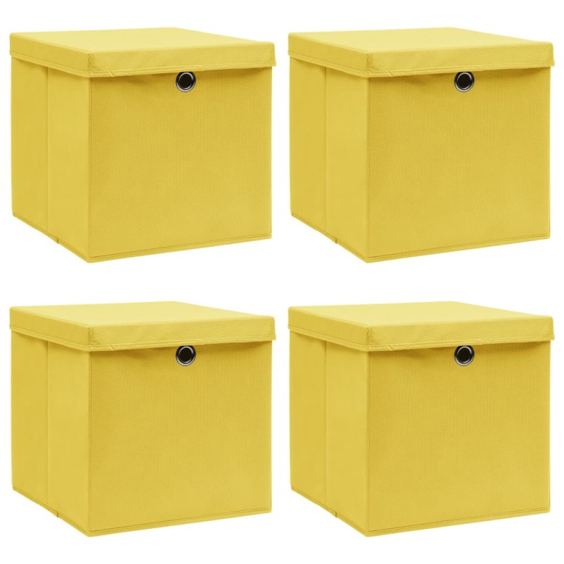 Caixas de arrumação com tampas 4pcs 32x32x32 cm tecido amarelo-Cestos para complementos-Home Retail