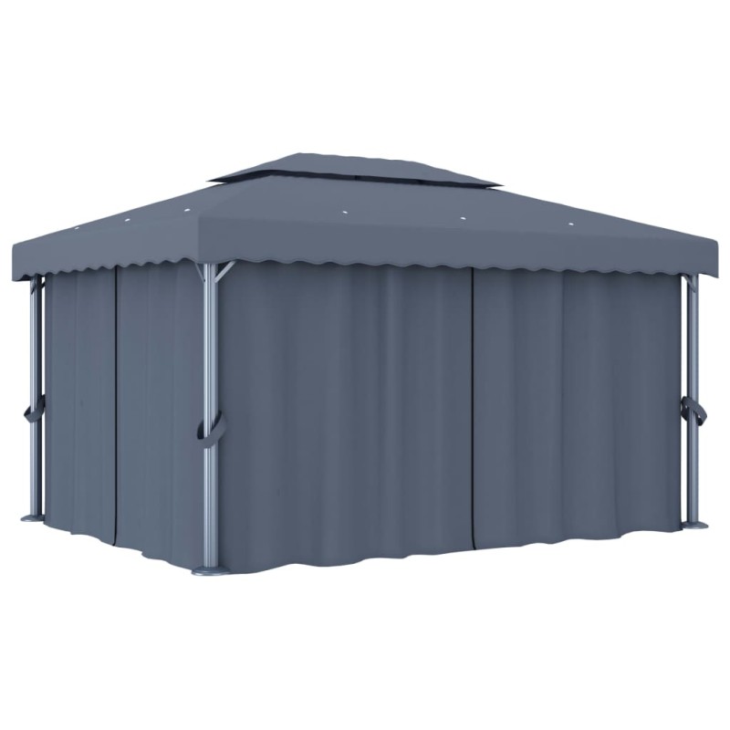 Gazebo com cortina 4x3 m alumínio antracite-Toldos e gazebos-Home Retail