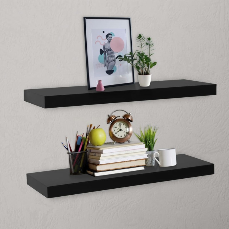 Prateleiras de parede suspensas 2 pcs 80x20x3,8 cm preto-Prateleiras-Home Retail