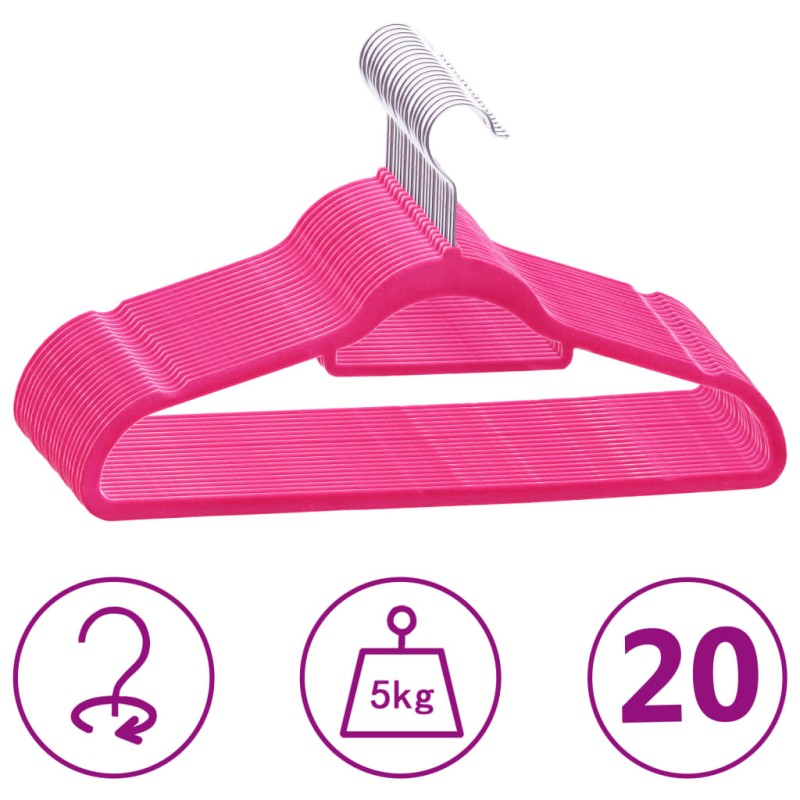 20 pcs conjunto de cabides antiderrapantes veludo rosa-Cabides-Home Retail