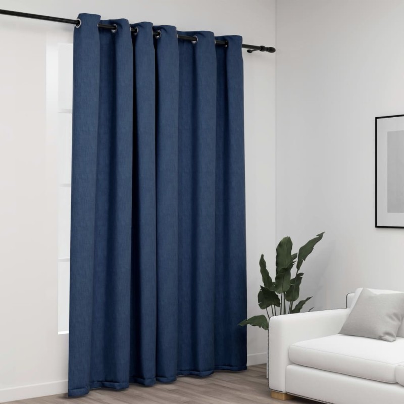 Cortina opaca aspeto de linho com ilhós 290x245 cm azul-Persianas e cortinas-Home Retail