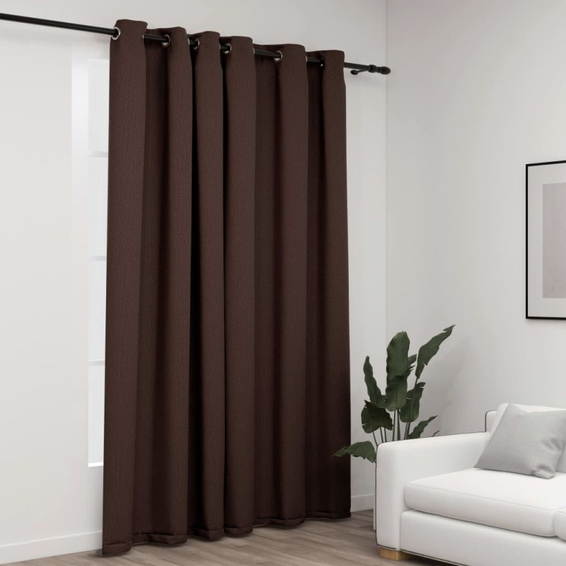 Cortina opaca aspeto linho c/ ilhós 290x245cm cinza-acastanhado-Persianas e cortinas-Home Retail