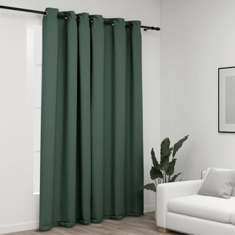 Cortina opaca aspeto de linho com ilhós 290x245 cm verde-Persianas e cortinas-Home Retail