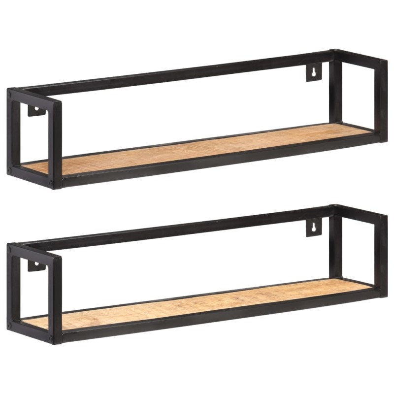 Prateleiras de parede 2 pcs 80 cm madeira de mangueira áspera-Prateleiras-Home Retail