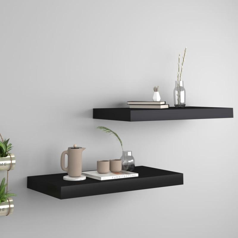 Prateleiras de parede suspensas 2 pcs 50x23x3,8cm MDF preto-Prateleiras-Home Retail