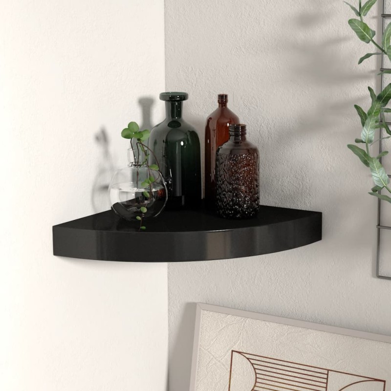 Prateleira de canto suspensa 25x25x3,8 cm MDF preto-Prateleiras-Home Retail