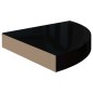 Prateleiras canto suspensas 4 pcs 25x25x3,8cm MDF preto brilh.