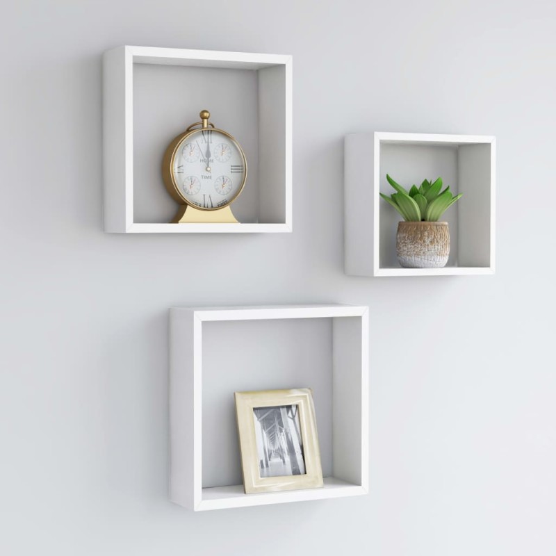 Prateleiras de parede em forma de cubo 3 pcs MDF branco-Prateleiras-Home Retail