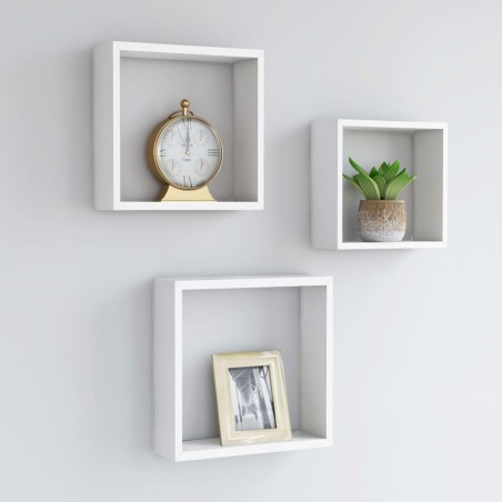 Prateleiras de parede em forma de cubo 3 pcs MDF branco