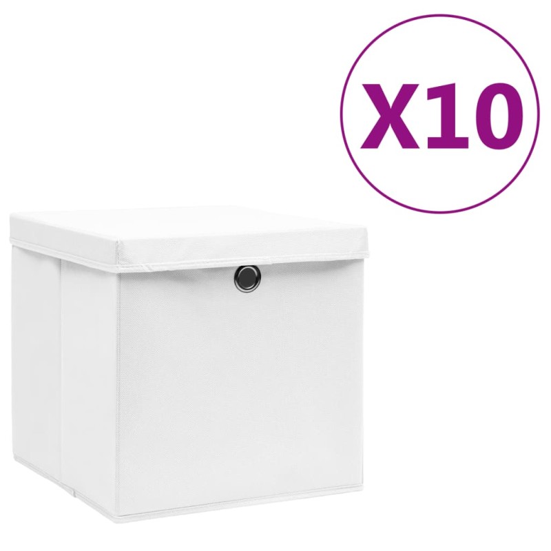 Caixas de arrumação com tampas 10 pcs 28x28x28 cm branco-Cestos para complementos-Home Retail