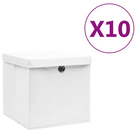 Caixas de arrumação com tampas 10 pcs 28x28x28 cm branco