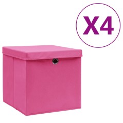 Caixas de arrumação com tampas 4 pcs 28x28x28 cm rosa