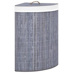 Cesto de canto para roupa suja 60 L bambu cinzento