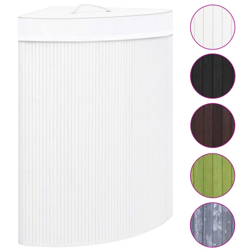 Cesto de canto para roupa suja 60 L bambu branco-Cestos para lavandaria-Home Retail