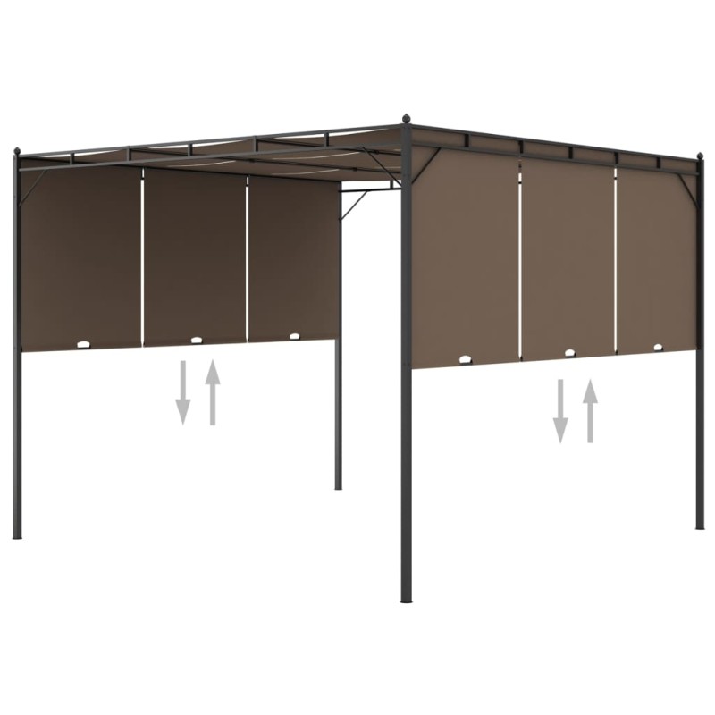 Gazebo jardim c/ cortina lateral 3x3x2,25m cinzento-acastanhado-Toldos e gazebos-Home Retail