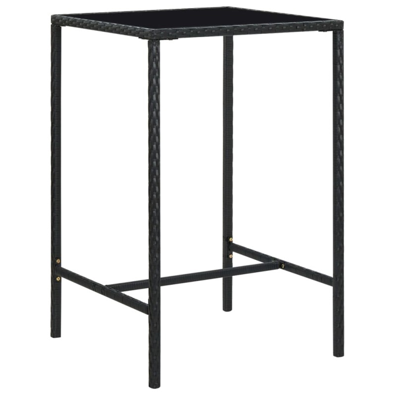 Mesa de bar para jardim 70x70x110 cm vidro e vime PE preto-Mesas de jardim-Home Retail