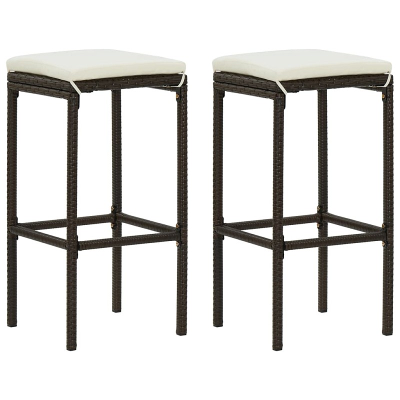 Bancos de bar com almofadões 2 pcs vime PE castanho-Bancos de bar-Home Retail