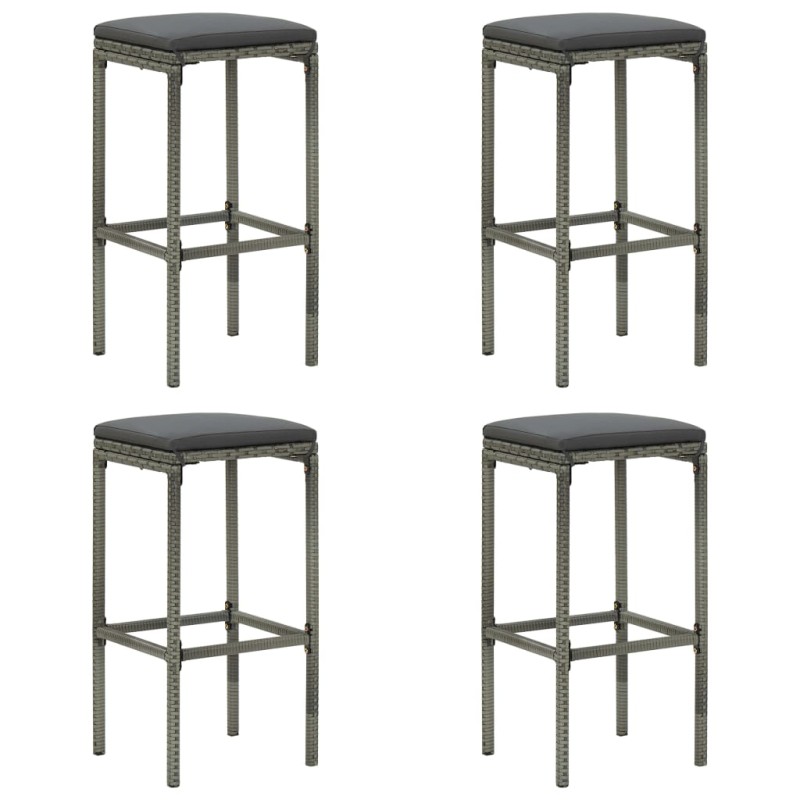 Bancos de bar com almofadões 4 pcs vime PE cinzento-Bancos de bar-Home Retail