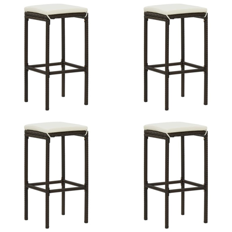 Bancos de bar com almofadões 4 pcs vime PE castanho-Bancos de bar-Home Retail