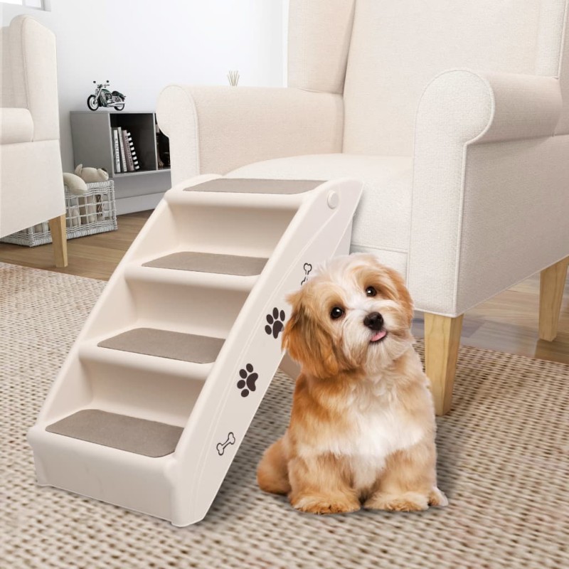 Escadas para cães dobráveis 62x40x49,5 cm cor creme-Escadas e rampas para animais de estimação-Home Retail