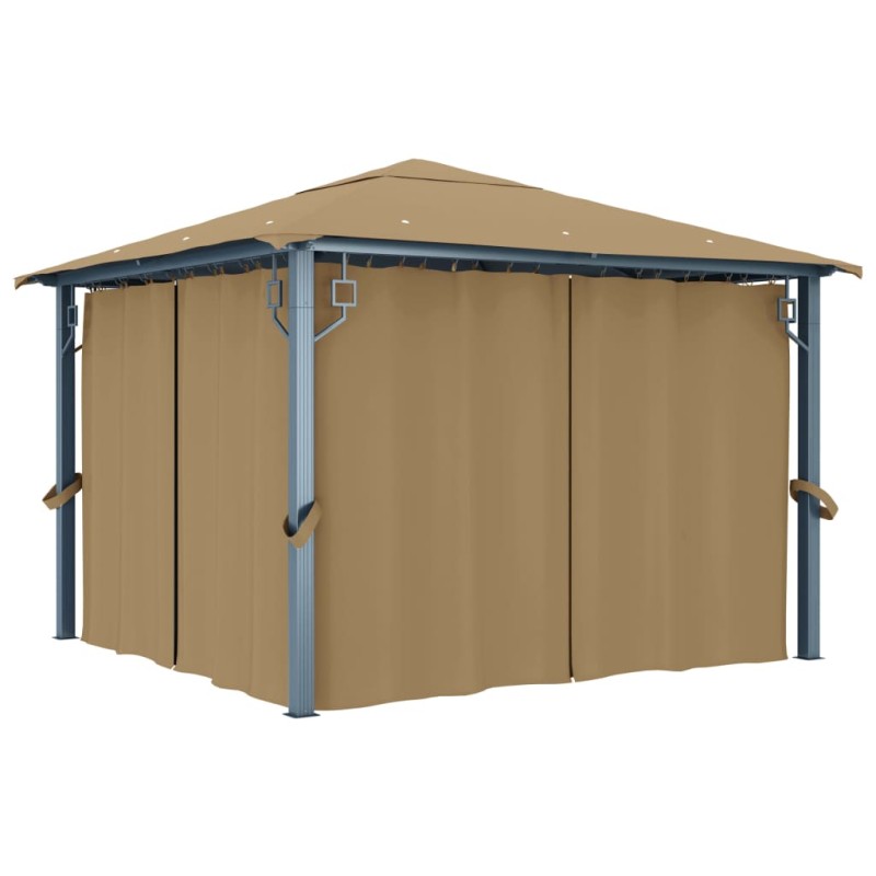 Gazebo com cortina 300x300 cm alumínio cinzento-acastanhado-Toldos e gazebos-Home Retail