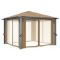 Gazebo com cortina 300x300 cm alumínio cinzento-acastanhado